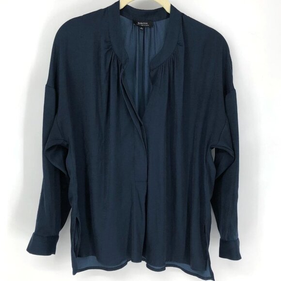 Babaton Aritzia Navy Blue Patrick Long Sleeve Notched Neck  Blouse XS - Picture 3 of 16